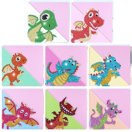 5D Diamond Painting Corner Bookmark Dinosaur Pattern DIY Book Marks Triangle Book Lovers Festival Gifts Presents for Women Girls Boys Art Craft Reading Lovers(8 Pcs)