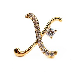 CYPINA Designer Gold Tone Metal Work and Micro Pave Letter X Lapel Pin Alphabet Collar Unisex Accessory, Alloy Steel, cubic zirconia