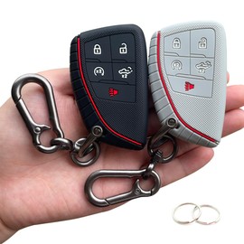 TANDRIVE Key Fob Cover for 2022 2023 2024 2025 Chevy Silverado 1500 GMC Sierra 1500, 2024 2025 Silverado Sierra 2500HD 3500HD, Silicone, 2-Pack, Black Grey
