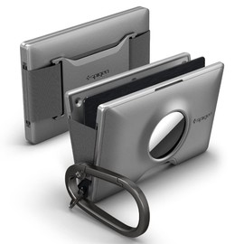 Spigen Wallet S RFID Signal Blocking AirTag Credit Card Holder with Keyring and Cash Strap - Gunmetal