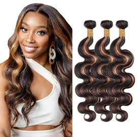 Vinmdonm P1B30 Highlight Bundles Human Hair Ombre Brown Body Wave 3 Bundles 12 14 16 inch Two Tone Black Mixed With Brown Bundle