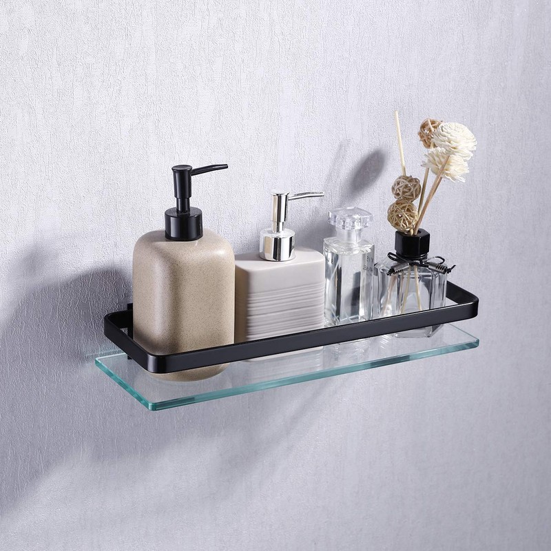 KES Bathroom Glass Shelf Aluminum Black Extra Thick Tempered Glass