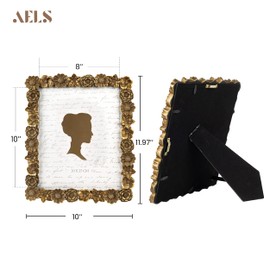 AELS 8x10 Inch Floral Vintage Picture Frame, Elegant Antique Photo Frames with Glass Front, Photo Display, Tabletop Wall Hanging, Gift Ideas, Gold Flower