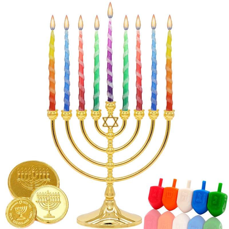 The Dreidel Company Deluxe Twisted Multi Colored Hanukkah Menorah Candles
