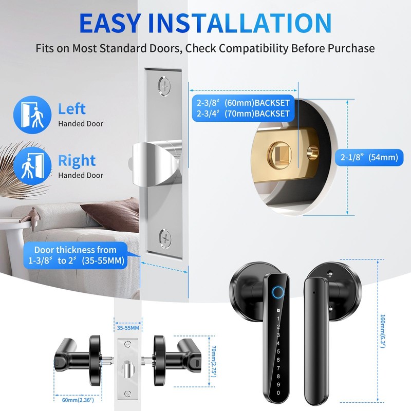 VBUFKRIT Fingerprint Door Lock- biometric Smart Door knob- passcode keypad