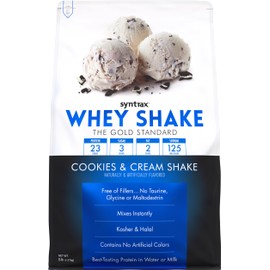 Syntrax Nutrition Whey Shake, Cold Filtered & Undenatured Whey Protein Powder Blend, Cookies & Cream Shake, 5 lbs, Real Cookie Pieces