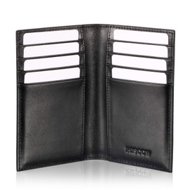 Slim Leather Credit Card Holder for Men & Women 8cc, Italian Calfskin, Black, Large, Minimalist