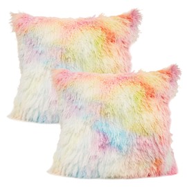 YOUR SMILE Pack of 2, Decorative New Luxury Series Colourful Faux Fur Fluffy Throw Pillow Case Fuzzy Cushion Cover(18''x18'',Pink)
