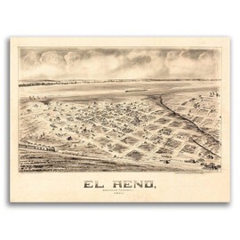 Magnet 1891 El Reno Oklahoma Vintage Old Panoramic City Map Magnet Vinyl Magnetic Sheet for Lockers, Cars, Signs, Refrigerator 5"