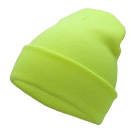 Unisex Knit Soft Warm Cuffed Beanie Hat Winter Camo Hats for Men Women, Neon Yellow, One Size