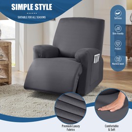 TAOCOCO - Fundas elásticas para sillas reclinables, 3 piezas para reclinables grandes, protector de muebles suave y agradable a la piel, lavable (gris oscuro, funda para silla reclinable)