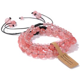 WEIZAIJY Natural Jasper Stone Bead Bracelet, 8mm Beads, Adjustable Length with Cord (Style 16)