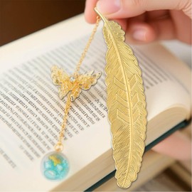 Marcadores para mujeres, paquete de 2 marcadores de plumas de metal con dijes de mariposa, regalos de agradecimiento al profesor, regalos de cumpleaños para amantes de los libros, lectores, mamás y