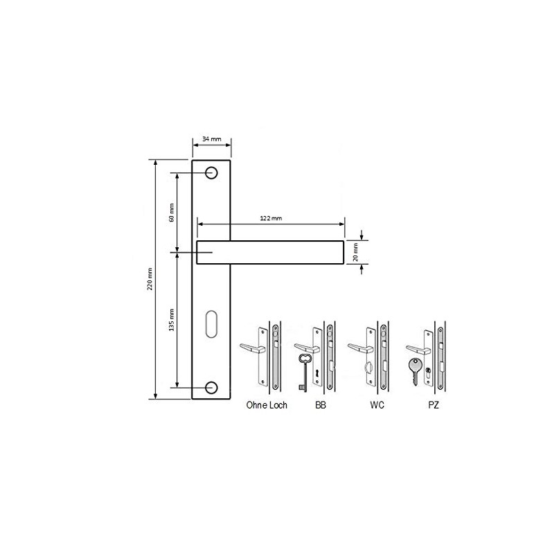 ALSTEN TECH Door Handle Set L 90 PZ Profile Cylinder