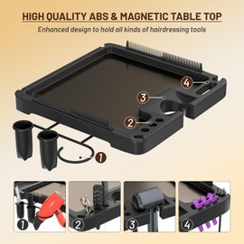 ABTSalon Rolling Salon Tray on Wheels with All-Metal Frame Hairstylist Tray with Drawers Salon Hair Stylist Tray Trolley Cart with 2 Magnetic Hair Color Bowls, Silver Frame