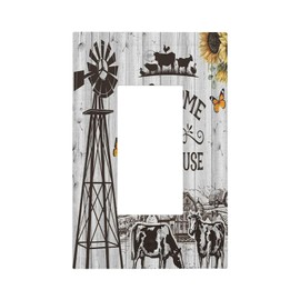 Rustic Farmhouse Windmill Switch Plate Cover Vintage Country Cow Decor 1 Gang Single Rocker Wall Plate for Outlet Light Switch Western Ranch Cabin Kitchen Decor