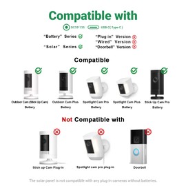 VERVERAY 6W Solar Panel for Ring Camera Outdoor Wireless, Fast Charging Solar Charger with USB-C & 3.5mm Plug for Ring Stick Up & Spotlight Cam Series, Waterproof, 16ft Cable (Black)