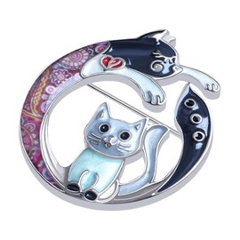 DOWAY Cute Enamel Cat Brooch Pins Floral Cat Gifts for Women Girls Fashion Cat Jewellery Charms, enamel, Rhinestone