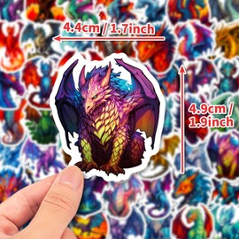 Pigbit 50Pcs Fantasy Dragons Stickers - Waterproof Vinyl Fire Dragon Stickers for Kids Party Favors, Water Bottle, Laptop, Scrapbook, Guitar