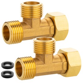 Pack of 2 Brass T-Piece Swivel Pipe Fittings 1/2 Inch, AGxAGxIG T-Piece Water Connection DN15, 3-Way T-Connector Coupling Suitable for Drinking Water, Refrigeration System, Air Conditioning