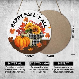 Hello Fall Door Sign Decor, Fall Welcome Autumn Door Decoration for House Home Front Door, Rustic Hello Fall Thanksgiving Decor Sign, Happy Y'll