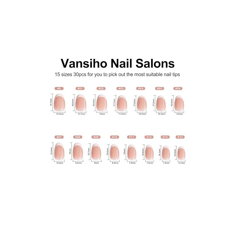 Vansiho 30 uñas postizas de punta francesa, almendradas y ovaladas