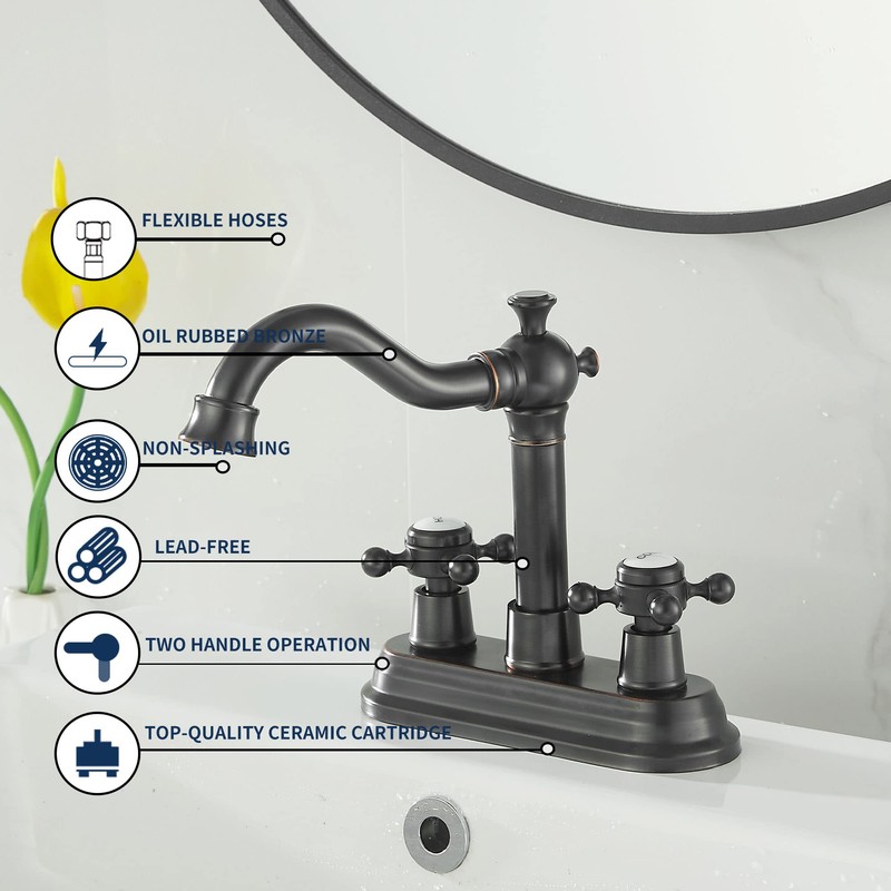 GGStudy Bathroom Faucet Oil Rubbed Bronze 2 Handles 4 Inches