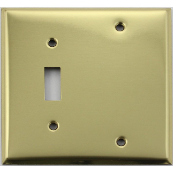 Stamped Polished Brass 2 Gang Wall Plate - 1 Single Toggle 1 Single Blank