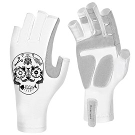 Riverruns Fishing Gloves UPF 50+ Sun Gloves UV Protection Men Women for Outdoor, Kayaking, Rowing, Hiking, Cycling, Driving(White Skull, M)