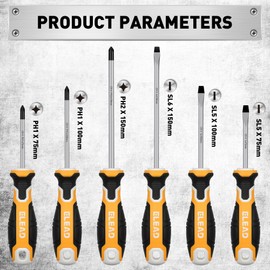 6-Piece Magnetic Screwdrivers Set, 3 Phillips and 3 Slotted Tips Professional Cushion Grip Screwdriver Set