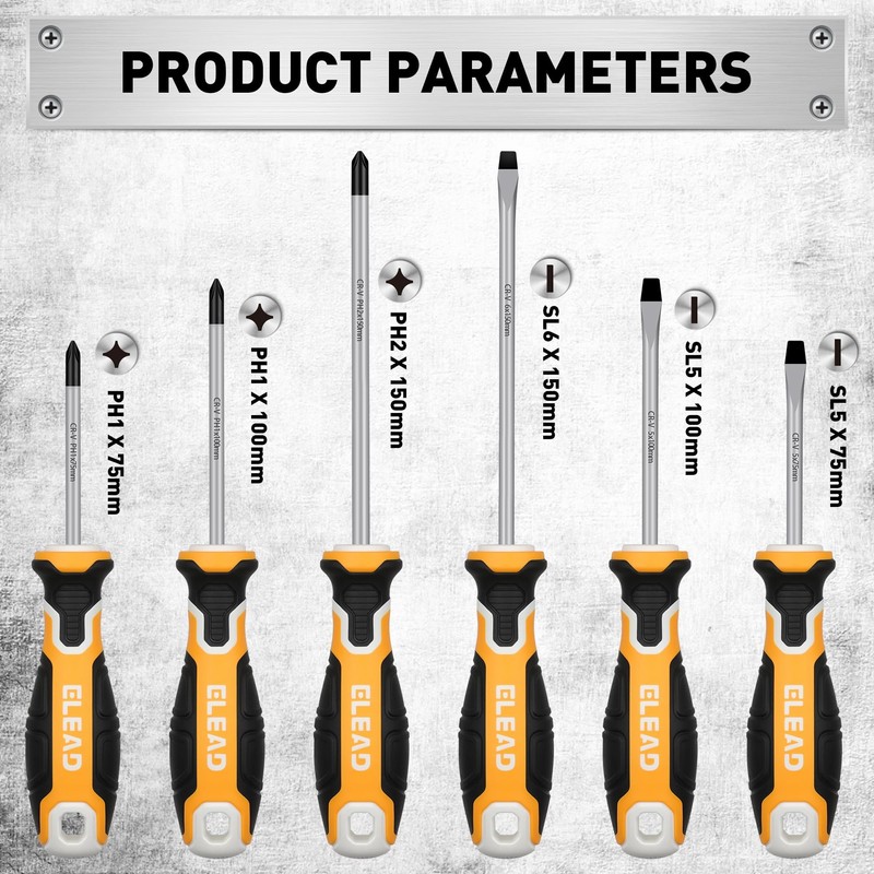 6-Piece Magnetic Screwdrivers Set, 3 Phillips and 3 Slotted Tips