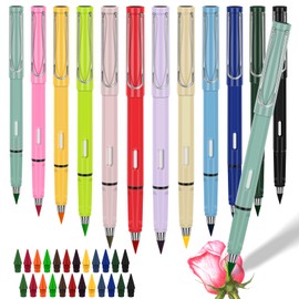 Meetory Swify Magic Pencil Eraser, Reusable Inkless Ewigr Pencils, Colouring Pencils with 24 Replacement Tips, Built-in for Children, Students, School, Office, Writing, Drawing Tool, Pack of 12