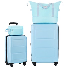 Merax Luggage Sets 2 Piece Suitcase Set, Hardshell 20 IN & 28 IN Suitcase Set with Duffel Bag, Travel Suitcases with Spinner Wheels and TSA Lock(Light Blue)