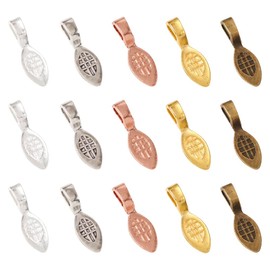 Pandahall 50Pcs Alloy Leaf Glue-on Flat Pad Bail Pendants Tibetan Style Leaf Glue-on Bails Pendant Connector Jewelry Glue on Earring Bails for Women Necklace Jewelry Making Christmas Gift 5 Colors