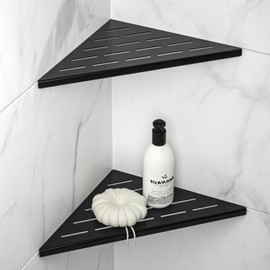 Bernkot 10'' Corner Shower Shelf 2PCS, 304 Stainless Steel Grout in Bathroom Shelves for Tiled Wall, No Drilling Needed (10'', Black)