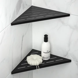 Bernkot 10'' Corner Shower Shelf 2PCS, 304 Stainless Steel Grout in Bathroom Shelves for Tiled Wall, No Drilling Needed (10'', Black)