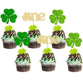 24 piezas de decoración para cupcakes del día de San Patricio, trébol de cuatro hojas de la suerte, para festivales irlandeses, baby shower, suministros de fiesta de primer cumpleaños