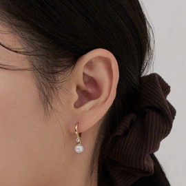 Gold&Deer 14K Goldfield Pearl Drop One-Touch Earrings White Gold / 골드앤디어 14K 골드필드 진주드롭 원터치 귀걸이 화이트골드