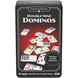 Goliath Double 9 Dominos - Classic Family Board Game for Children from 5 Years - 55 Numbered Dominoes for 1 to 8 Players - Metal Travel Box Dominoes Game