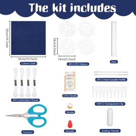 FREEBLOSS 4 Set Sashiko Coaster Kit Lotus Sashiko Embroidery Kit Japanese Pattern Coasters with 4 Different Template Hand Sewing Kit DIY Coaster Sashiko Kit for Beginners Adults