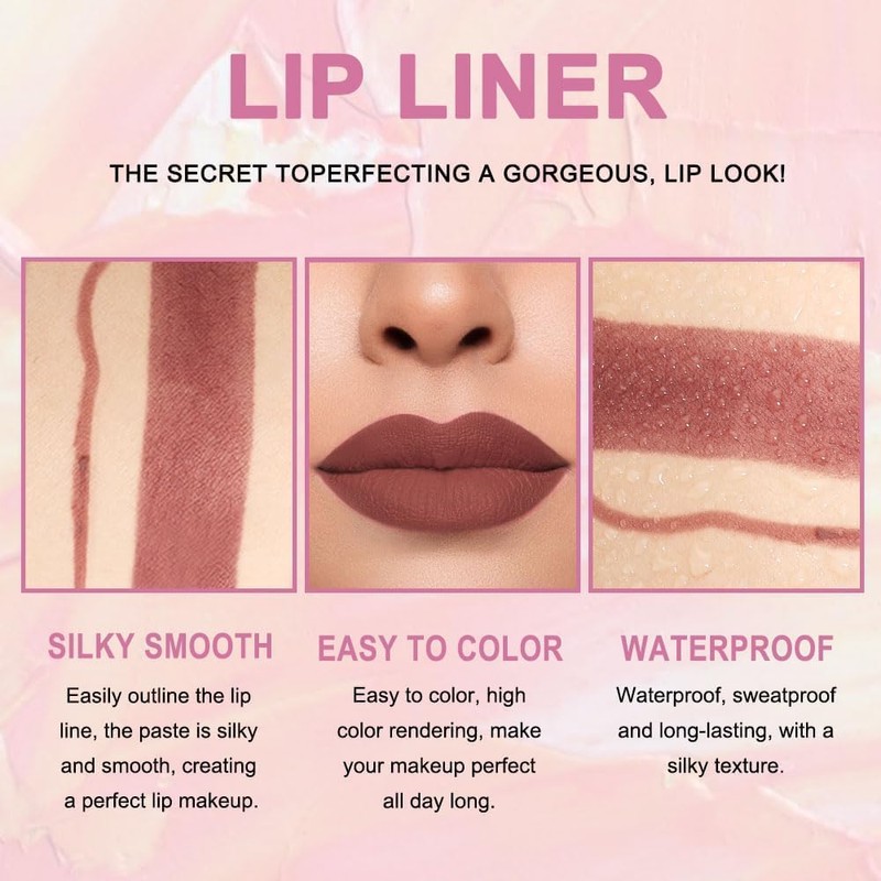 Lápiz Labial 2 En 1 Resistente Al Agua, Delineador De