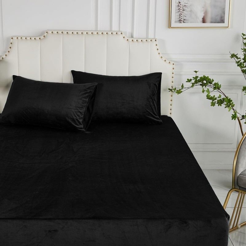 Winter Fleece Fitted Sheet 140 x 200 cm Black Velvet