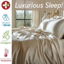 HARMONIC SILVER Eucalyptus Collection Queen Size Sheet w/Silver Ions | 100% Tencel | Ultra Soft | Cooling for Hot Sleepers | 18" Deep Pocket [Grey]