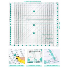 Quilting Ruler for Precise Fabric Cutting 11.5" x 10.5" Quilt Rulers Quilting Sewing Tools Slotted Rulers for Accurate Measurements and Easy Cutting Fabrics Green