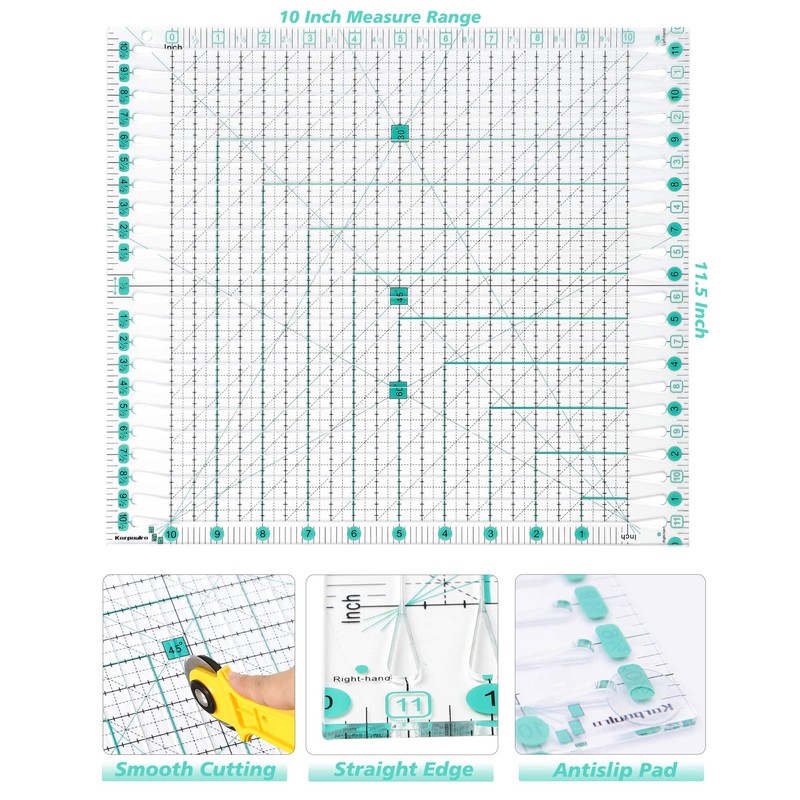 Quilting Ruler for Precise Fabric Cutting 11.5" x 10.5" Quilt