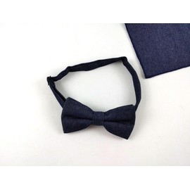 F NODE Men's Bow Tie, Denim Pocket Square with Handkerchief, Solid Color, Casual, Jacket Style, indigo navy
