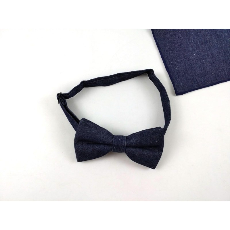 F NODE Men's Bow Tie, Denim Pocket Square with Handkerchief,
