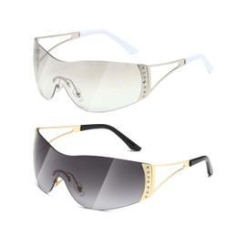 TIANYESY Y2K Sunglasses For Women Men Fashion Shield Rimless Wrap Around Sunglass Gradient Lens Trendy Oversize Sun Glasses (Silver+Gradual Grey)