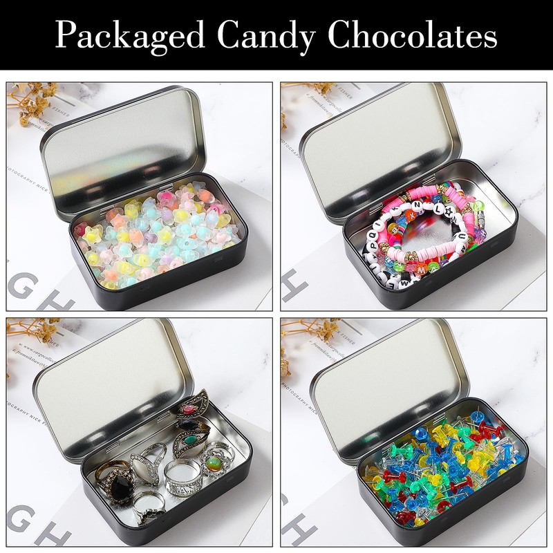 Tyqour 3pcs Rectangular Small Tins with Lids Tin Boxes Tins