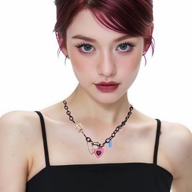 Vurotry Safety Pin Necklace for Women Punk Heart Shaped Pendant Necklace Black Y2K charm Necklace Trendy Streetwear Jewelry, Large, Polyester, No Gemstone